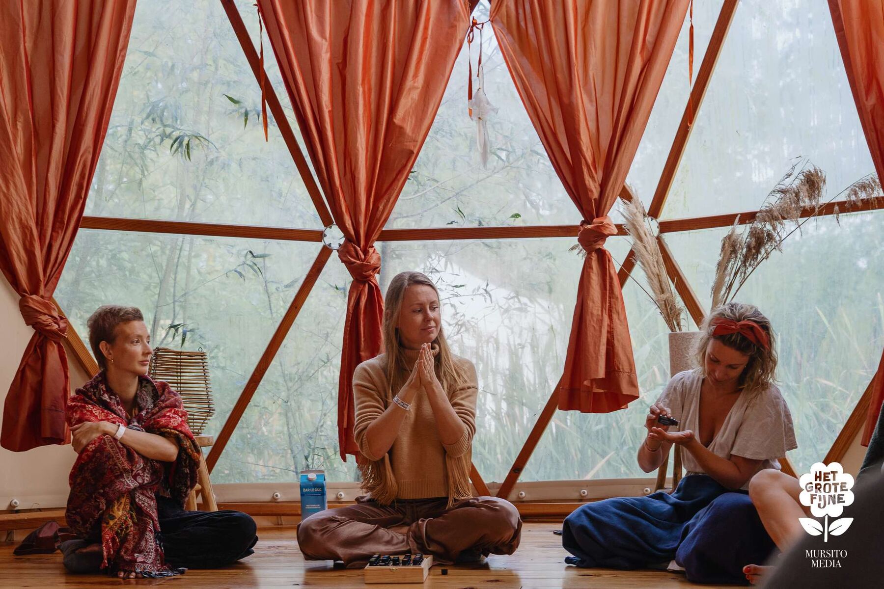 A quiet meditation circle in soft morning light